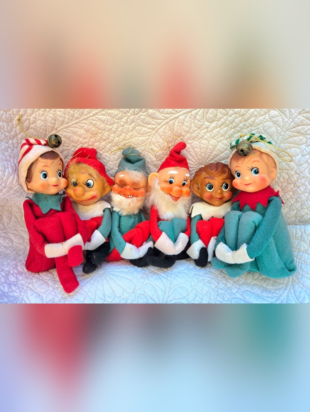 Vintage Christmas Elves/Elf Knee Hugger’s Lot of 6 Japan Mid Century